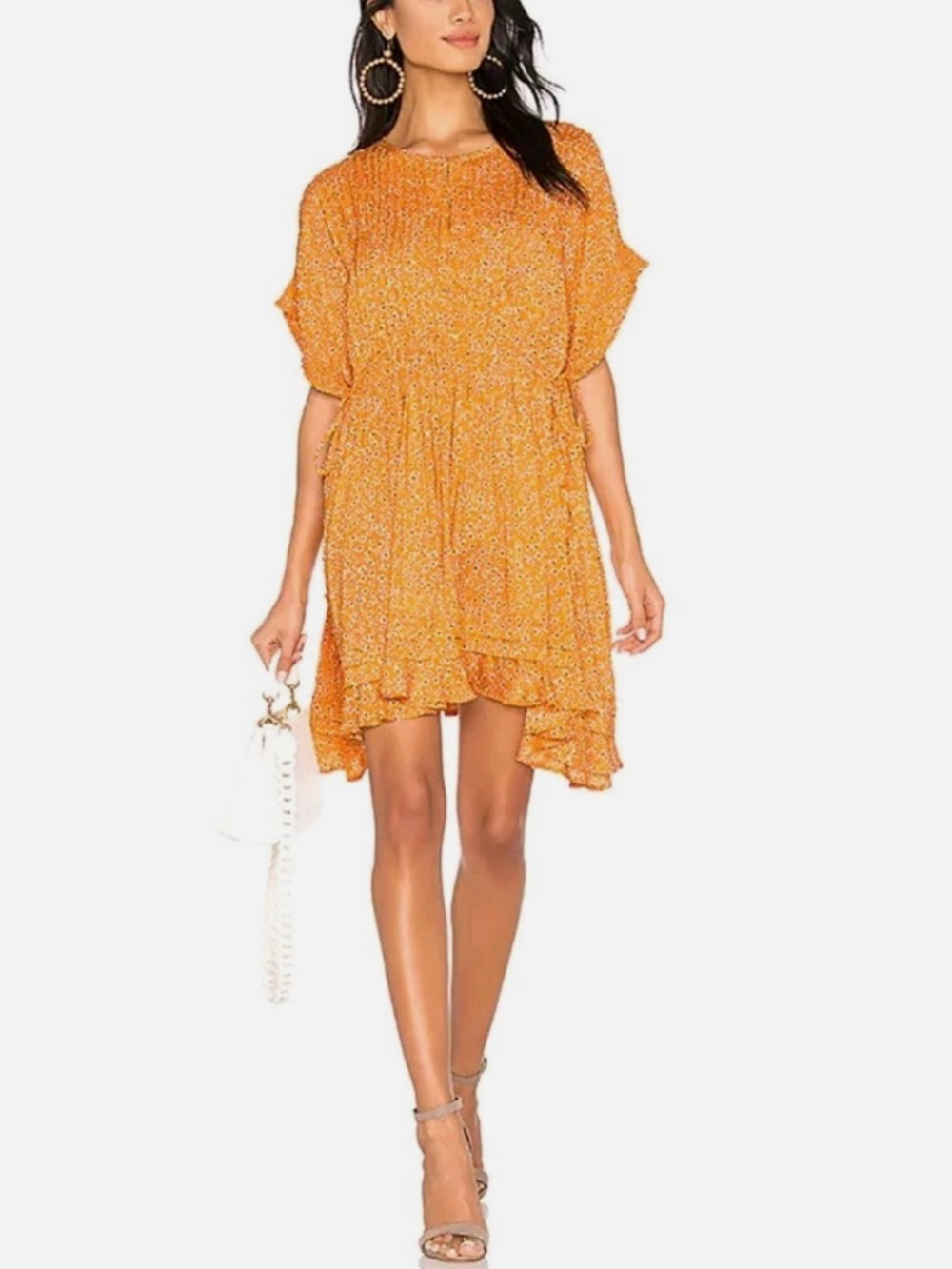 Free People Sun Dress Sz Medium One Fine Day Floral Waist Drawstring Oversized